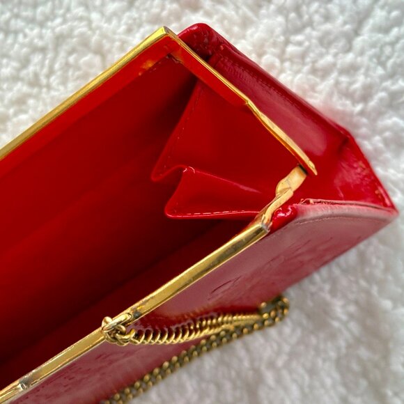 Vntg Egyptian Camel Leather Pharaoh Art Clutch Red & Gold Kiss Lock Rare… - Picture 7 of 7
